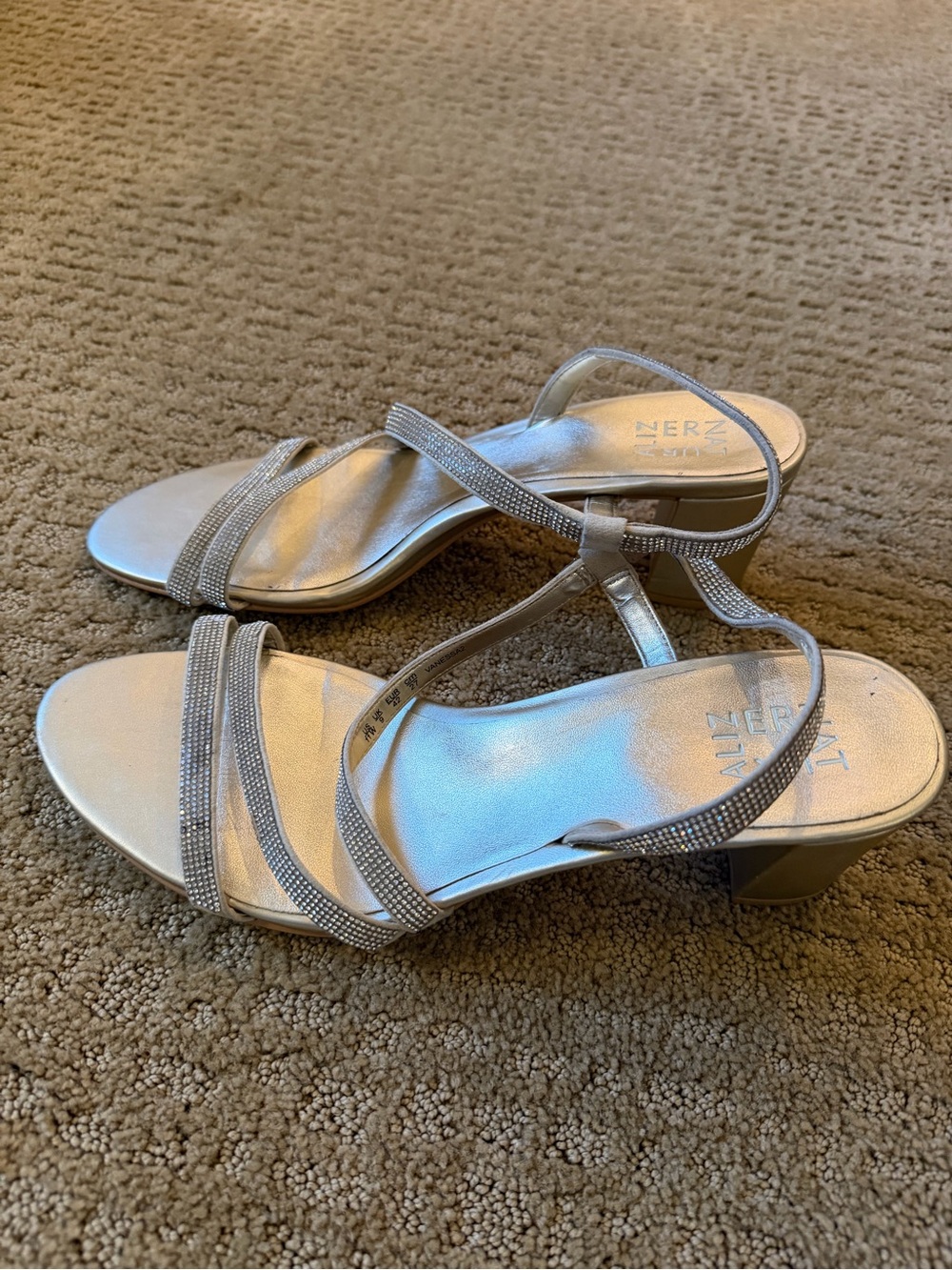 Naturalizer Gold with Silver Rhinestone Strappy Mid Heel Sandals